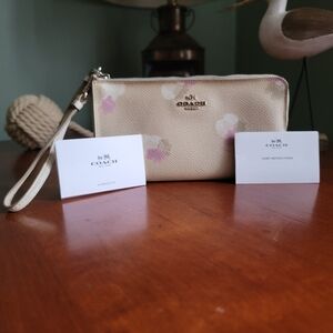 Coach 53842 Floral Coated Canvas White Leather Wallet Wristlet